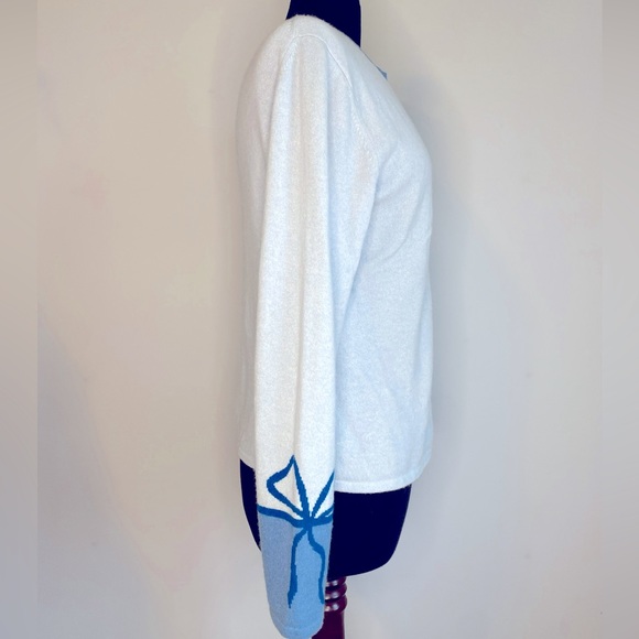Neiman Marcus Pale Blue Cashmere Cardigan With Bow Cuff Detail - Picture 2 of 6